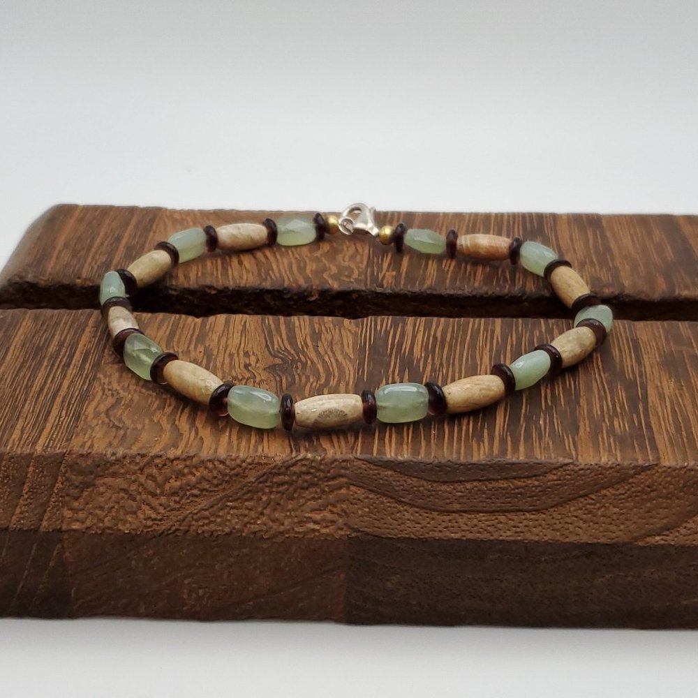 10 Inch 925 Sterling Silver Unique Brown And Green Stones Ankle Bracelet